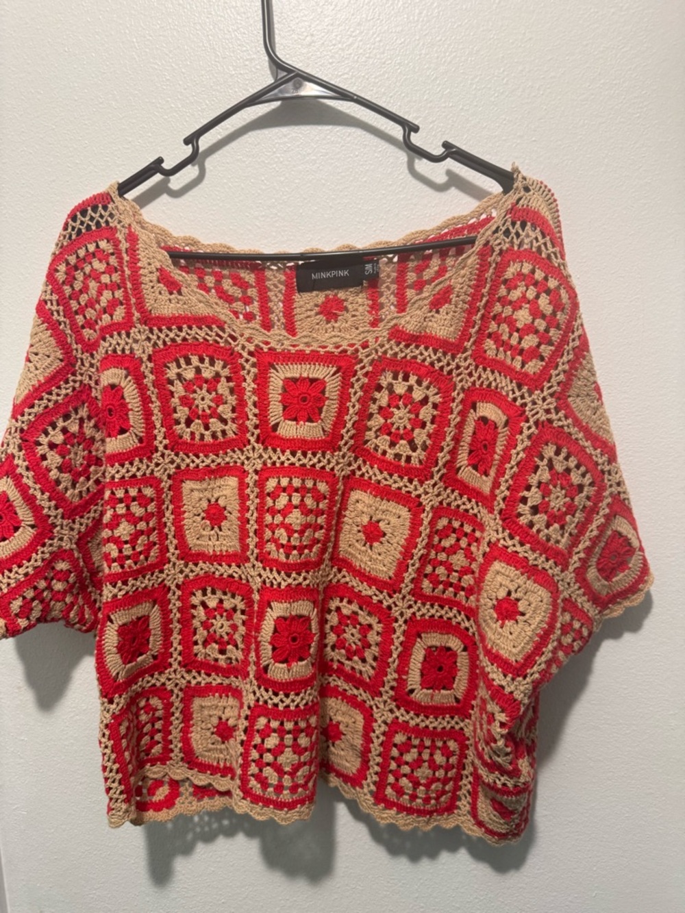 MINKPINK Red and Cream Crochet Square Top - Picture 2 of 9